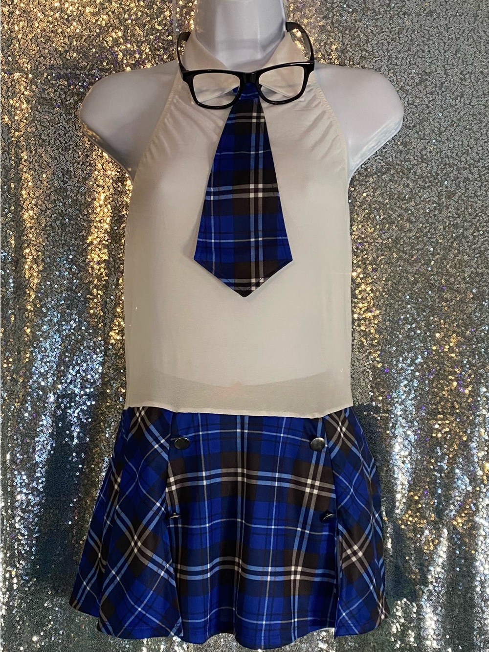 💙📚Dreamgirl Schoolgirl Plaid Lingerie Costume Set-Blue Plaid Fantasy-One Size📚💙